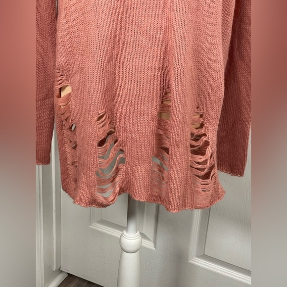 Show Me Your MuMu Tamaya Distressed Knit Oversized Sweater Mulberry Pink Size XS - Picture 8 of 13